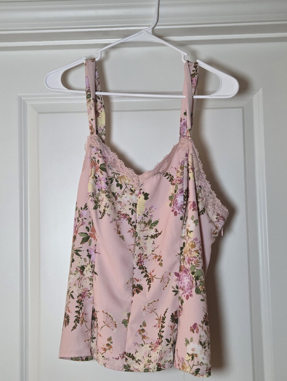 Lauren Conrad Women's Pink Floral Lace-Trim Cami Top XXL